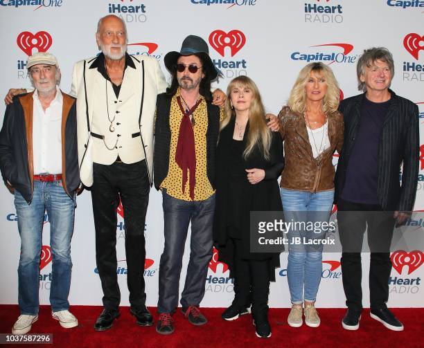 John McVie, Mick Fleetwood, Mike Campbell, Stevie Nicks, Christine McVie and Neil Finn of Fleetwood Mac attend the 2018 iHeartRadio Music Festival at...