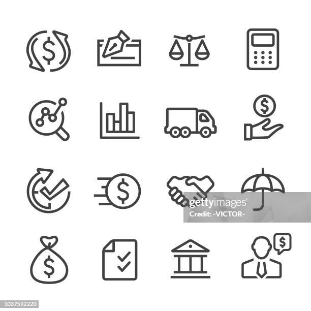 ilustrações, clipart, desenhos animados e ícones de ícones de empresa factoring - linha série - cash flow