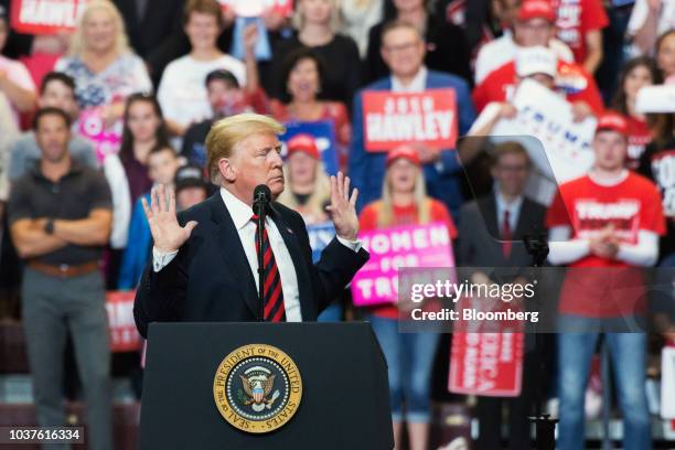 President Donald Trump pauses during a rally in Springfield, Missouri, U.S., on Friday, Sept. 21, 2018. Trump vowed to rid the Justice Department and...