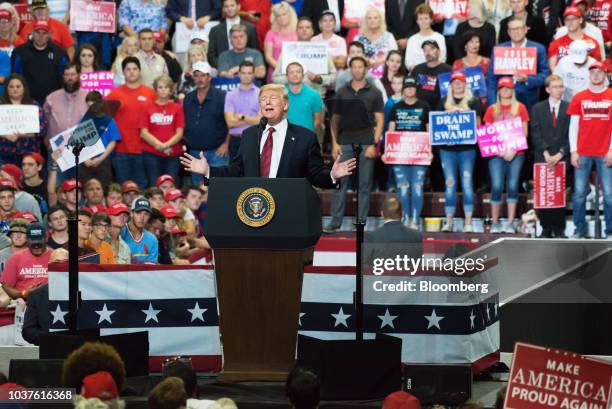 President Donald Trump speaks during a rally in Springfield, Missouri, U.S., on Friday, Sept. 21, 2018. Trump vowed to rid the Justice Department and...