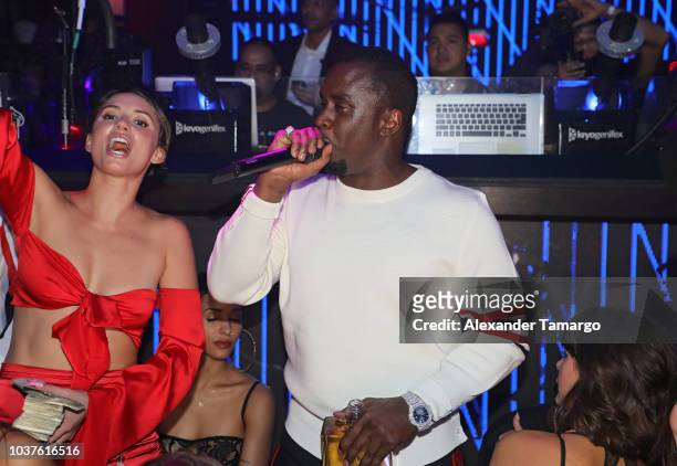 YesJulz and Diddy make an appearance at E11EVEN MIAMI on September 22, 2018 in Miami, Florida.