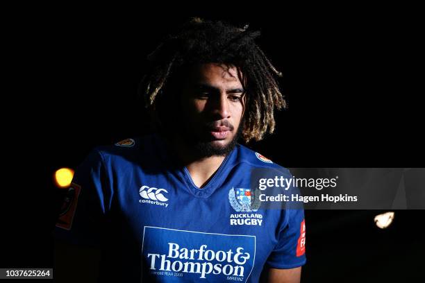 Hoskins Sotutu of Auckland looks on during the round six Mitre 10 Cup match between Taranaki and Auckland at Yarrow Stadium on September 22, 2018 in...