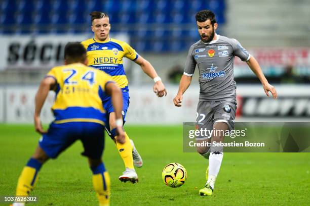 Ermedin Demirovic of Sochaux and Gauthier Pinaud of Orleans during the Ligue 2 match between Sochaux and Orleans at Stade Auguste Bonal on September...