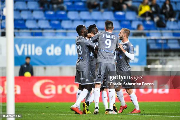 Joseph Lopy of Orleans, Durel Avounou of Orleans, Anthony Le Tallec of Orleans and Yohan Demoncy of Orleans during the Ligue 2 match between Sochaux...