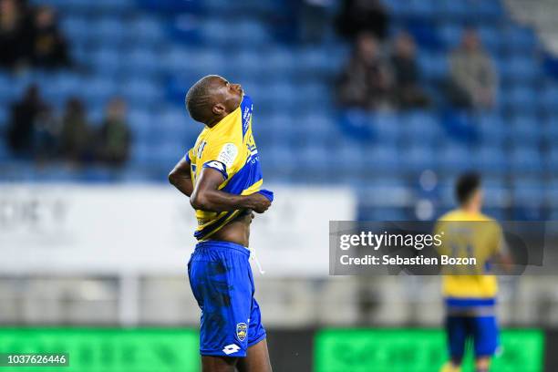 Magder Gomes of Sochaux during the Ligue 2 match between Sochaux and Orleans at Stade Auguste Bonal on September 21, 2018 in Montbeliard, France.