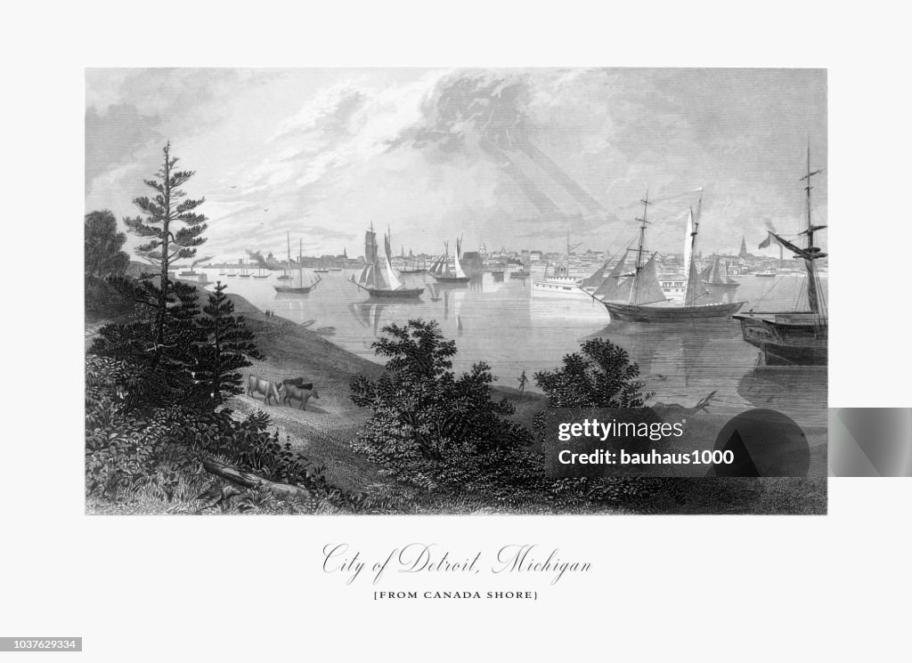 City of Detroit, Michigan, United States, American Victorian Engraving, 1872