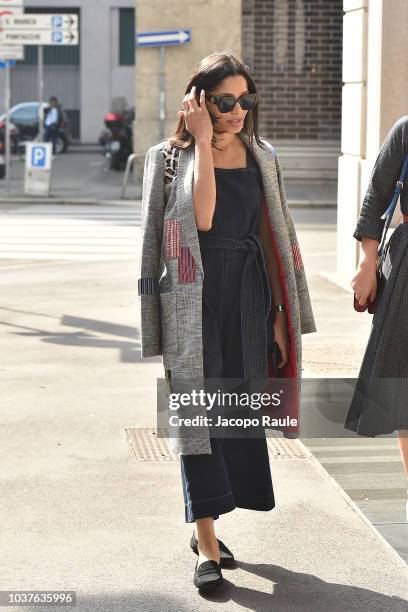 Freida Pinto is seen during Milan Fashion Week Spring/Summer 2019 on September 22, 2018 in Milan, Italy.