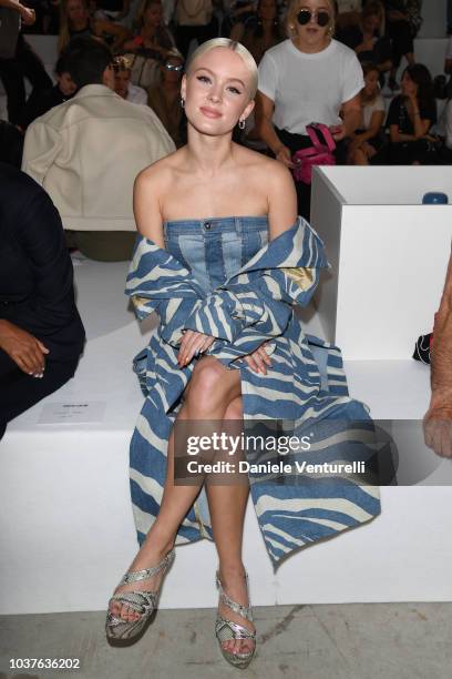 Zara Larsson attends the Roberto Cavalli show during Milan Fashion Week Spring/Summer 2019 on September 22, 2018 in Milan, Italy.