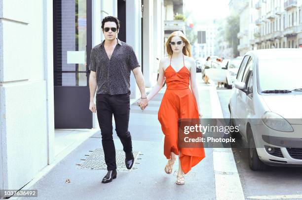 Ellie Bamber is seen during Milan Fashion Week Spring/Summer 2019 on September 22, 2018 in Milan, Italy.