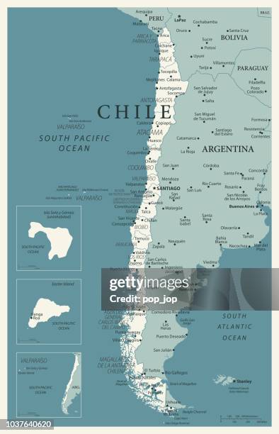 23 - chile - vintage murena 10 - chile map stock illustrations