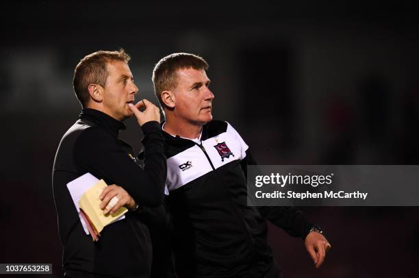 Cork , Ireland - 21 September 2018; Dundalk manager Stephen Kenny and assistant Vinny Perth, left, during the SSE Airtricity League Premier Division...