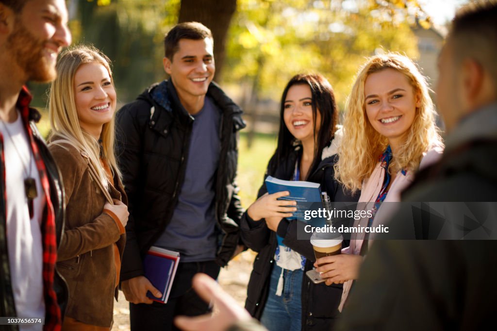 Gruppo di studenti universitari nel campus universitario