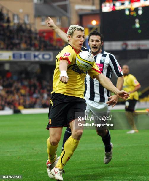Darius Henderson of Watford in action during the Coca-Cola Championship match between Watford and West Bromwich Albion at Vicarage Road on November...