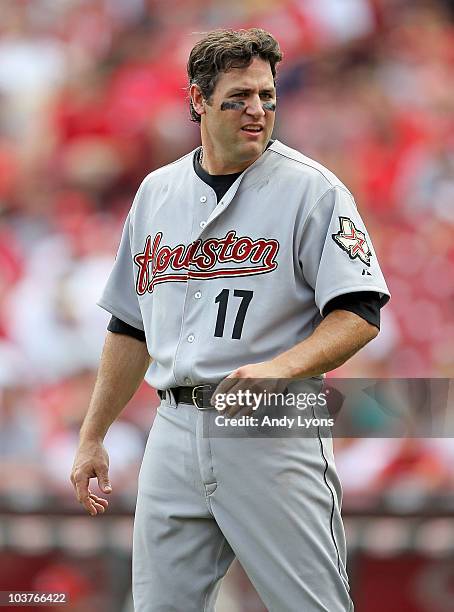 Lance Berkman of the Houston Astros is pictured during the game against the Cincinnati Reds at Great American Ball Park on May 30, 2010 in...