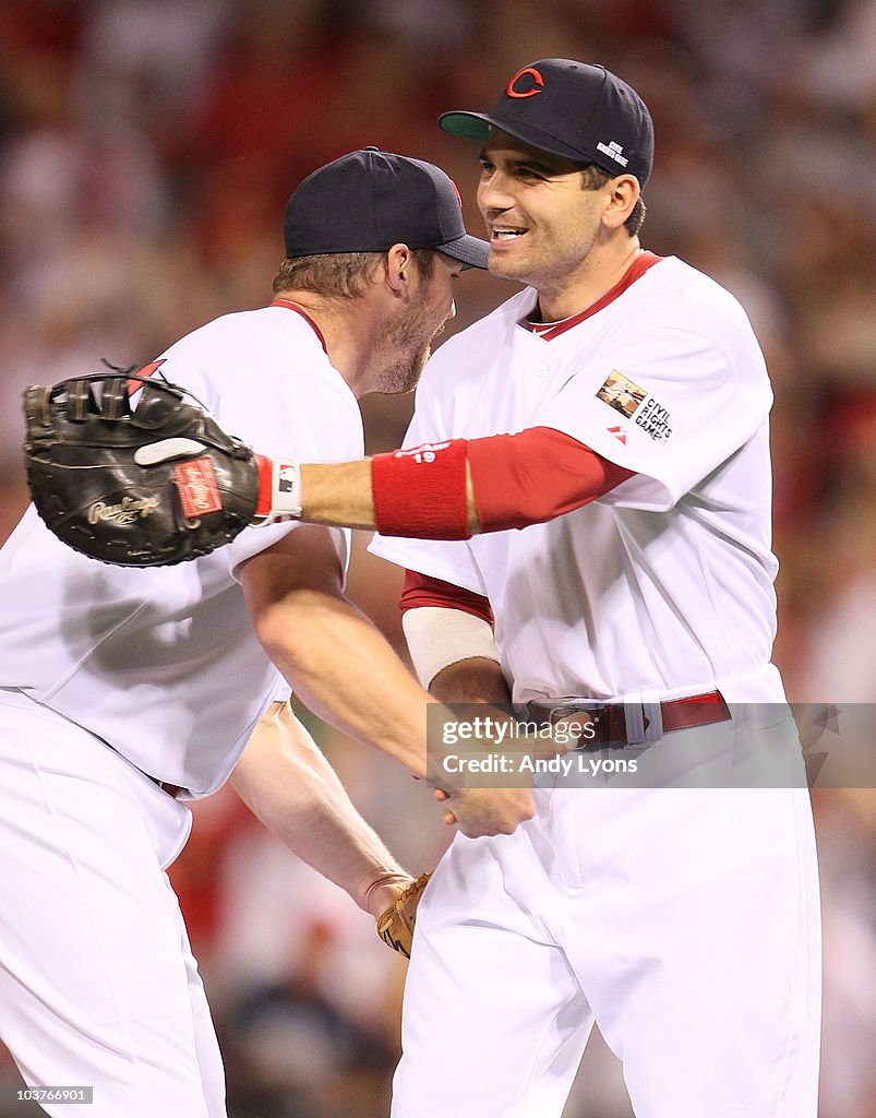 Scott Rolan Cincinnati Reds Scott Rolen and Joey Votto of the Cincinnati Reds celebrate following ...