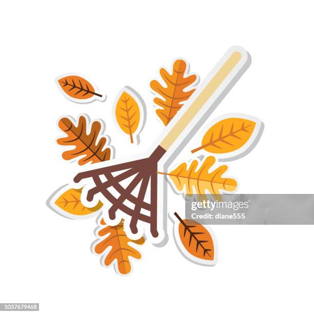 cute autumn design element - raking leaves stock illustrations