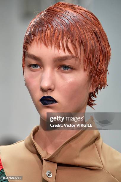 Model walks the runway at the Kiko Kostadinov Ready to Wear Spring/Summer 2019 fashion show during London Fashion Week September 2018 on September...