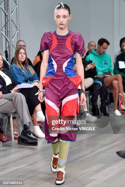 Model walks the runway at the Kiko Kostadinov Ready to Wear Spring/Summer 2019 fashion show during London Fashion Week September 2018 on September...