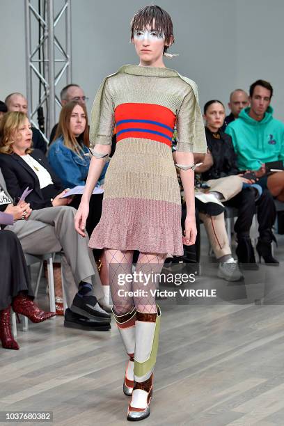 Model walks the runway at the Kiko Kostadinov Ready to Wear Spring/Summer 2019 fashion show during London Fashion Week September 2018 on September...