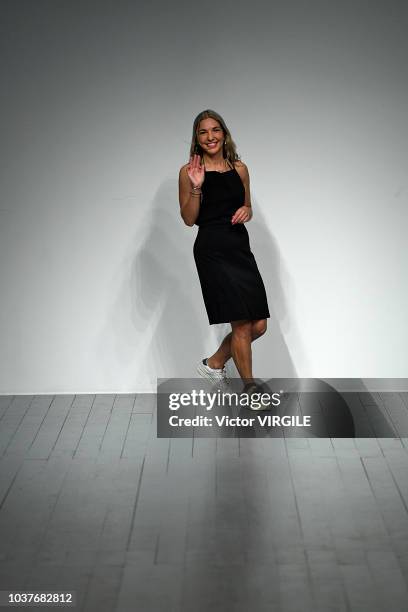 Fashion designer Marta Jakubowski walks the runway at the Marta Jakubowski Ready to Wear Spring/Summer 2019 fashion show during London Fashion Week...