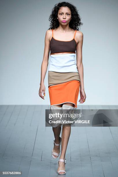 Model walks the runway at the Marta Jakubowski Ready to Wear Spring/Summer 2019 fashion show during London Fashion Week September 2018 on September...