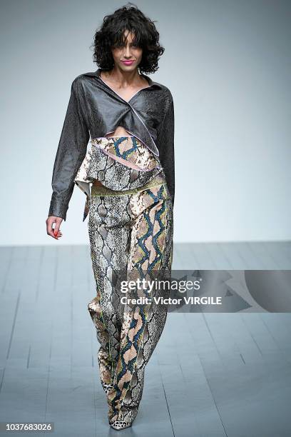 Model walks the runway at the Marta Jakubowski Ready to Wear Spring/Summer 2019 fashion show during London Fashion Week September 2018 on September...