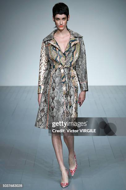 Model walks the runway at the Marta Jakubowski Ready to Wear Spring/Summer 2019 fashion show during London Fashion Week September 2018 on September...