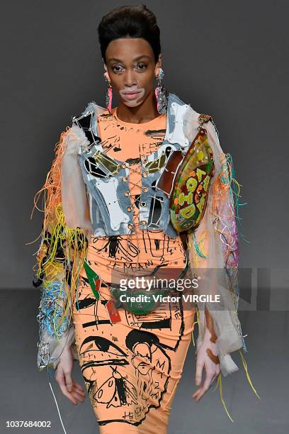Winnie Harlow walks the runway at the Matty Bovan Ready to Wear Spring/Summer 2019 fashion show during London Fashion Week September 2018 on...