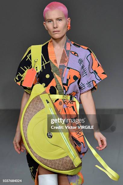 Model walks the runway at the Matty Bovan Ready to Wear Spring/Summer 2019 fashion show during London Fashion Week September 2018 on September 14,...