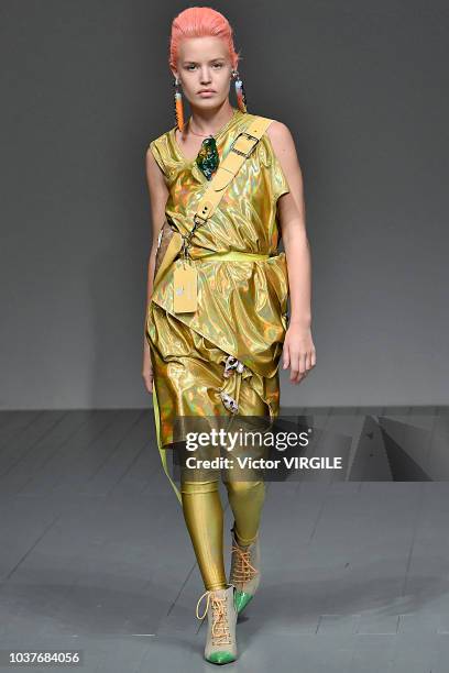 Georgia May Jagger walks the runway at the Matty Bovan Ready to Wear Spring/Summer 2019 fashion show during London Fashion Week September 2018 on...