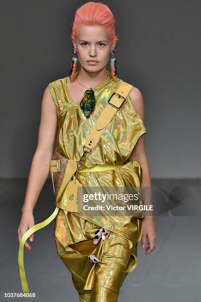 Georgia May Jagger walks the runway at the Matty Bovan Ready to Wear Spring/Summer 2019 fashion show during London Fashion Week September 2018 on...