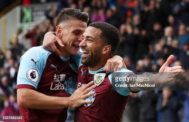 Aaron Lennon of Burnley celebrates after he scores his sides second goal during the Premier League match between Burnley FC and AFC Bournemouth at...