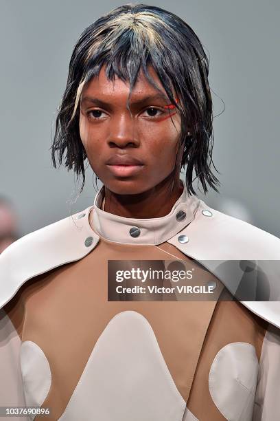 Model walks the runway at the Kiko Kostadinov Ready to Wear Spring/Summer 2019 fashion show during London Fashion Week September 2018 on September...