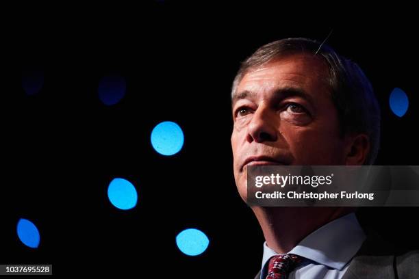 Nigel Farage, MEP and Vice Chairman of the pro-Brexit Leave Means Leave organisation, gives a speech while attending a Leave Means Leave rally held...