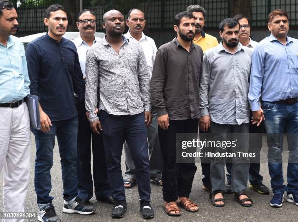 Delhi police special cell arrested 2 Afghan nationals and 1 Nigerian national at Delhi Police headquarters, on September 22, 2018 in New Delhi,...