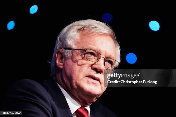 Conservative MP David Davis, the former Secretary of State for Exiting the European Union, gives a speech while attending a Leave Means Leave rally...