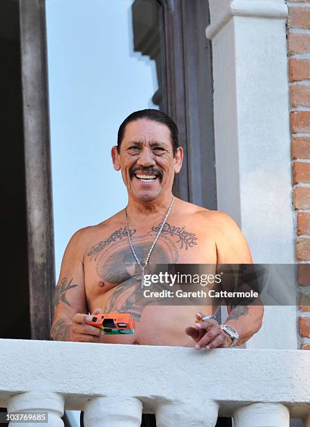 Actor Danny Trejo looks out from his hotel balcony during the 67th Venice Film Festival on September 1, 2010 in Venice, Italy.