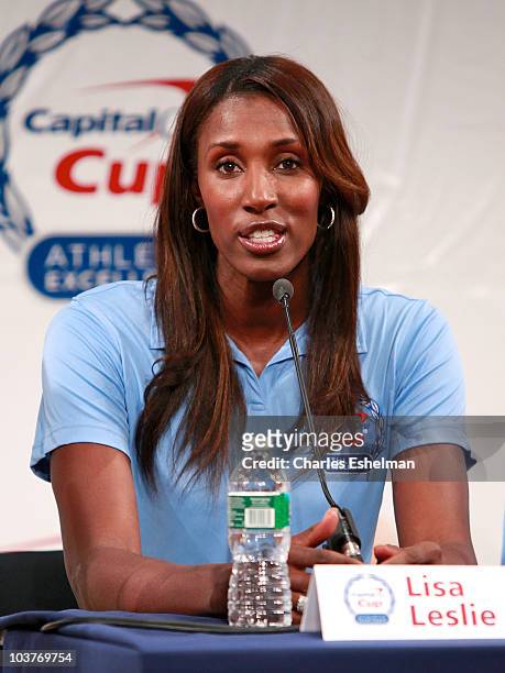 Lisa Leslie, 1994 NCAA Women's College Basketball Player of the Year attends the Division 1 College Sports Award launch at The Times Center on...