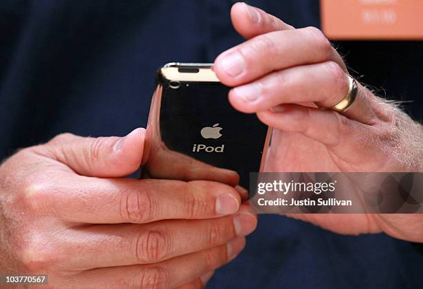 Member of the media inspects the new iPod Touch at an Apple Special Event at the Yerba Buena Center for the Arts September 1, 2010 in San Francisco,...