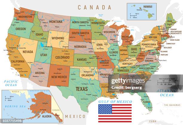 ilustrações de stock, clip art, desenhos animados e ícones de map of usa with national borders and rivers - orlando