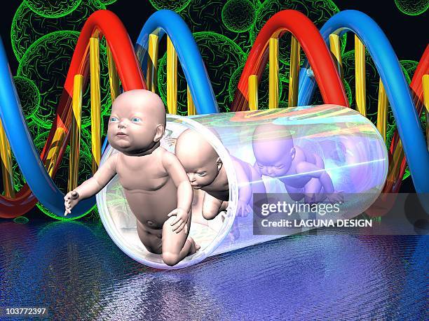 human cloning, conceptual artwork - dna replication stock illustrations