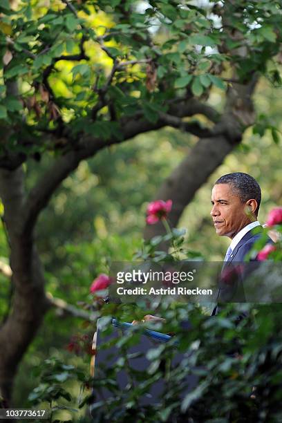 President Barack Obama delivers remarks to the press on the Mideast peace talks in the Rose Garden at the White House September 1, 2010 in...
