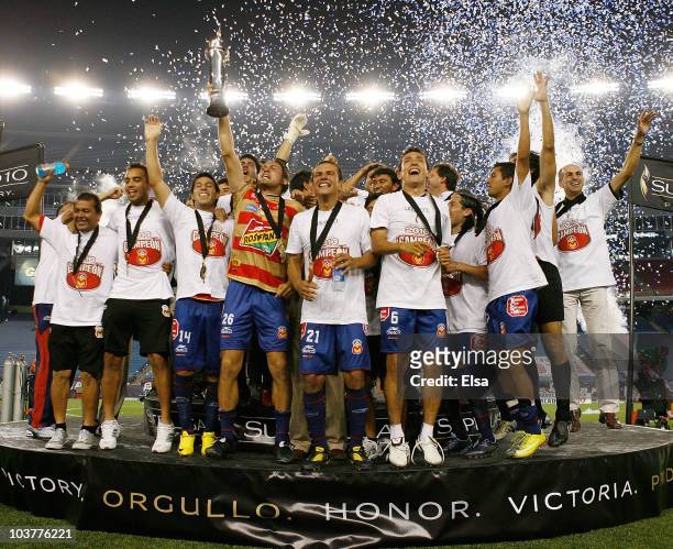 Monarcas Morelia celebrates the win over the New England Revolution to win the SuperLiga 2010 championship game on September 1, 2010 at Gillette...