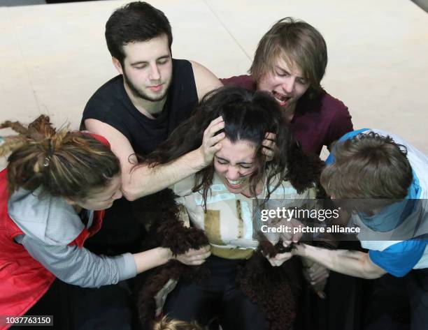 Group of actors rehearse the play «Fluchtpunkt Berlin» at Deutsches Theater in Berlin, Germany, 7 January 2013. The play, which is a research project...