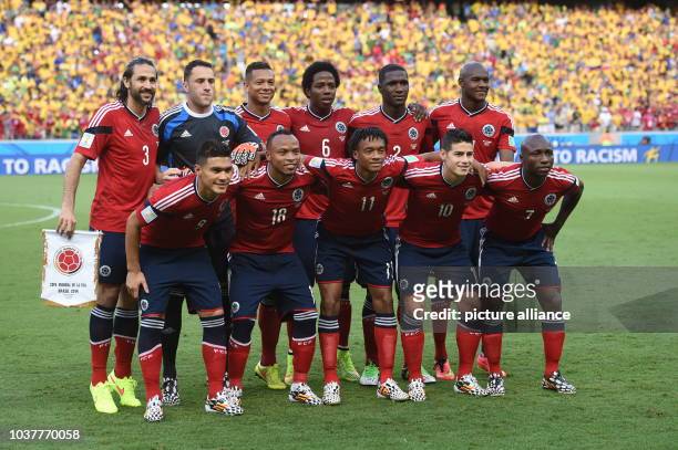 Colombia's starting eleven Mario Yepes, goalkeeper David Ospina, Fredy Guarin, Carlos Sanchez, Pablo Armero, Victor Ibarbo, Teofilo Teo Gutierrez,...
