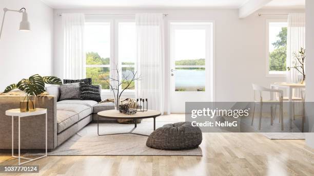 modern bright interior - balcony curtains stock pictures, royalty-free photos & images