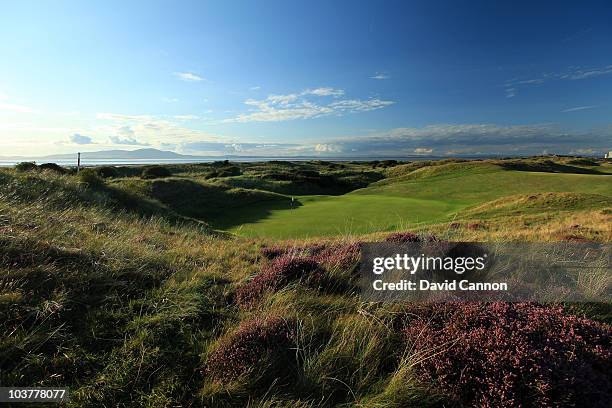 View from behind the green on the 415 yards par 4, 7th hole 'Battery' at the Silloth on Solway Golf Club on August 25, 2010 Silloth, Cumbria, England.