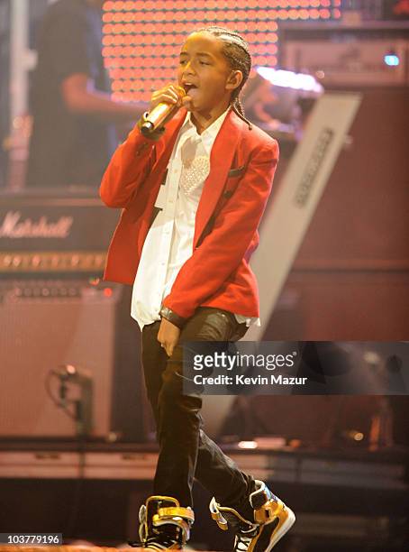 Jaden Smith performs with Justin Bieber at Madison Square Garden on August 31, 2010 in New York City.