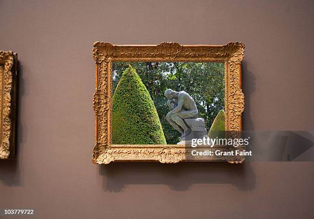 framed photograph of "thinker" - fine art statue stock pictures, royalty-free photos & images