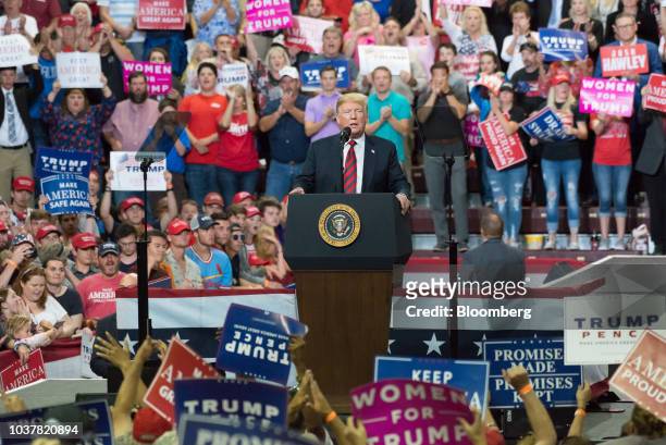 President Donald Trump speaks during a rally in Springfield, Missouri, U.S., on Friday, Sept. 21, 2018. Trump vowed to rid the Justice Department and...